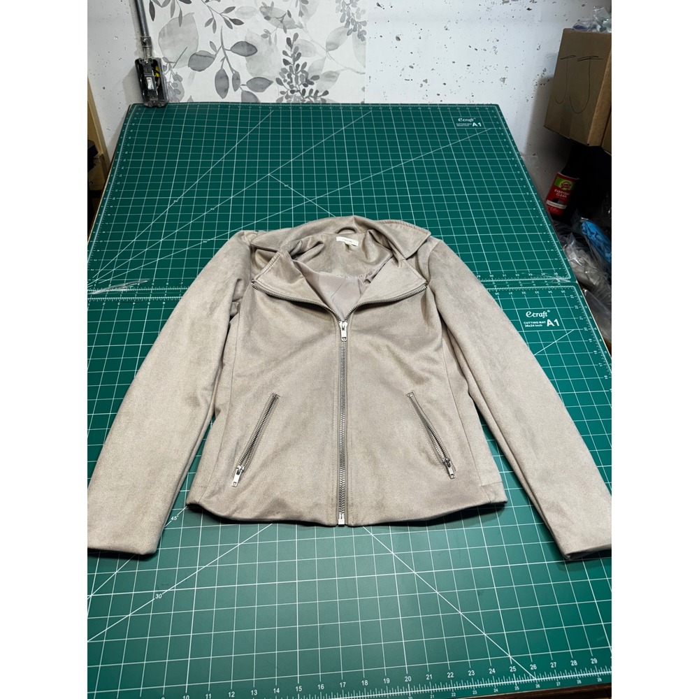Maurices Womens Tan Faux Suede Moto Jacket Beige Full Zip XS